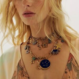 NWT Free People Maxamillion Boho Charm Necklace Celestial Star Moon